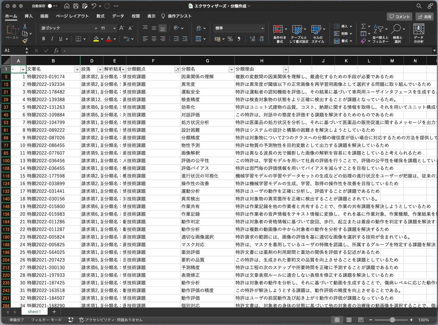 クリックで拡大表示 特許文書へのタグ付け処理の処理結果