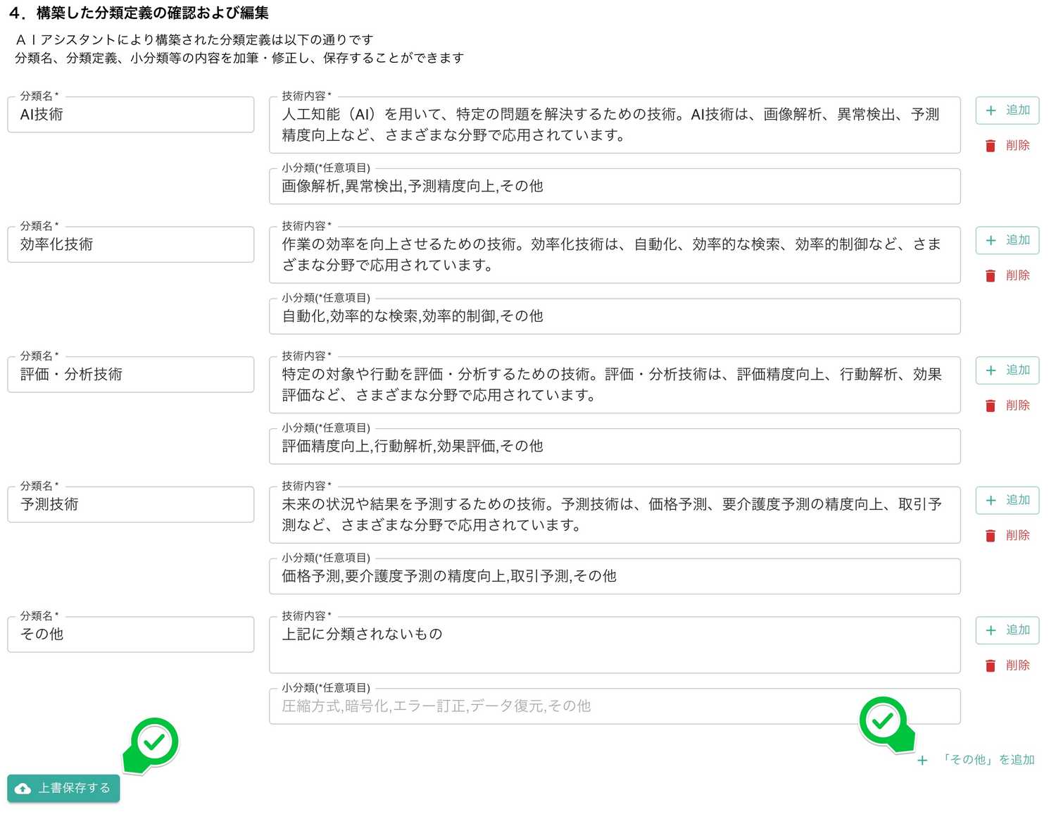 クリックで拡大表示 「技術課題」に関する分類定義の構築結果