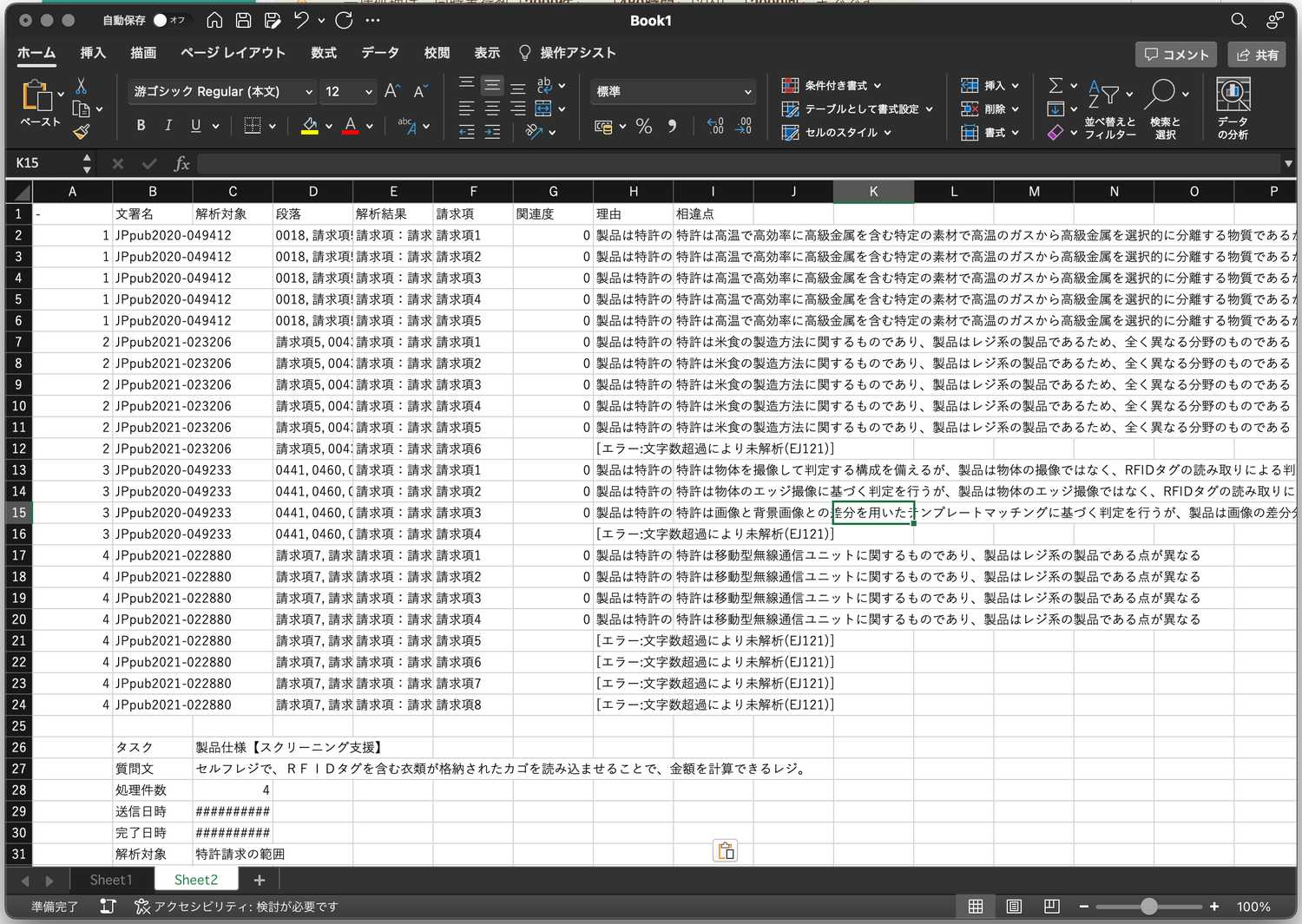 クリックで拡大表示 関連度が高い重要特許に対してA、B、Cなど関連度に応じたランク付け
