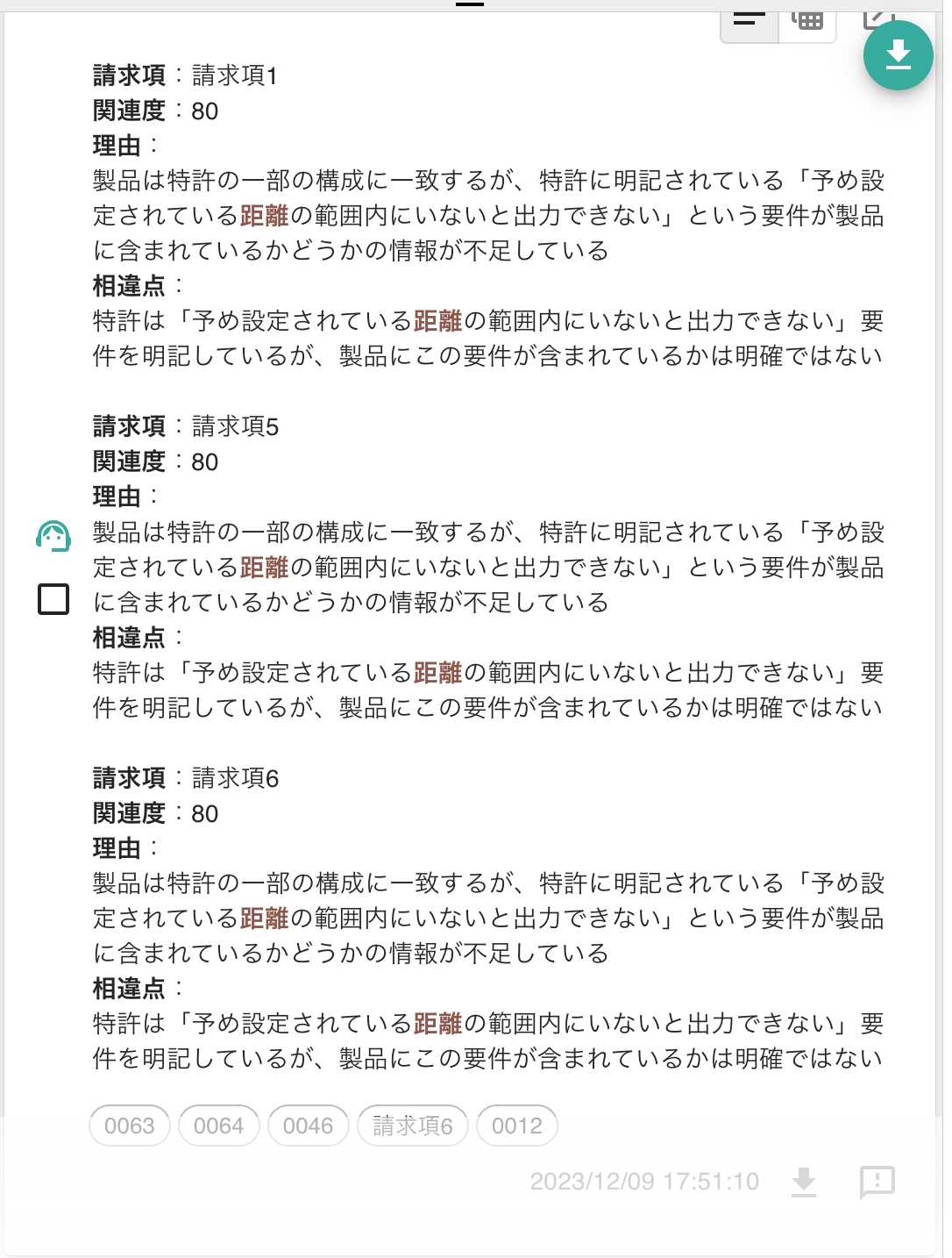 クリックで拡大表示 特許7093577号(B) スクリーニング支援出力結果