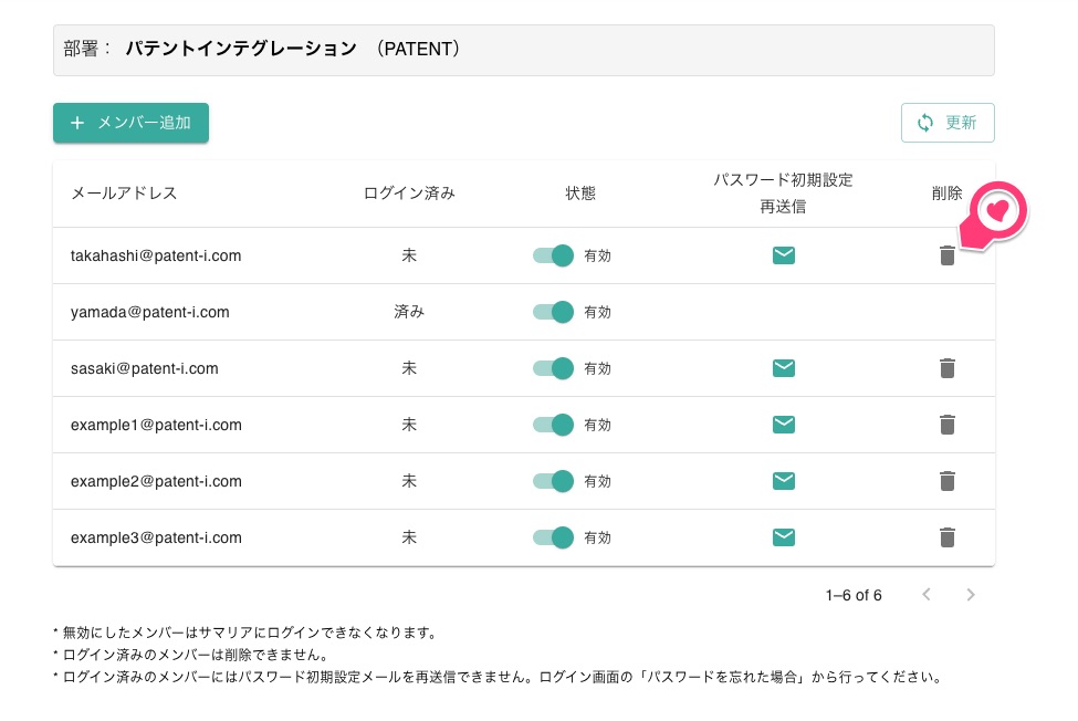 クリックで拡大表示 メンバー削除