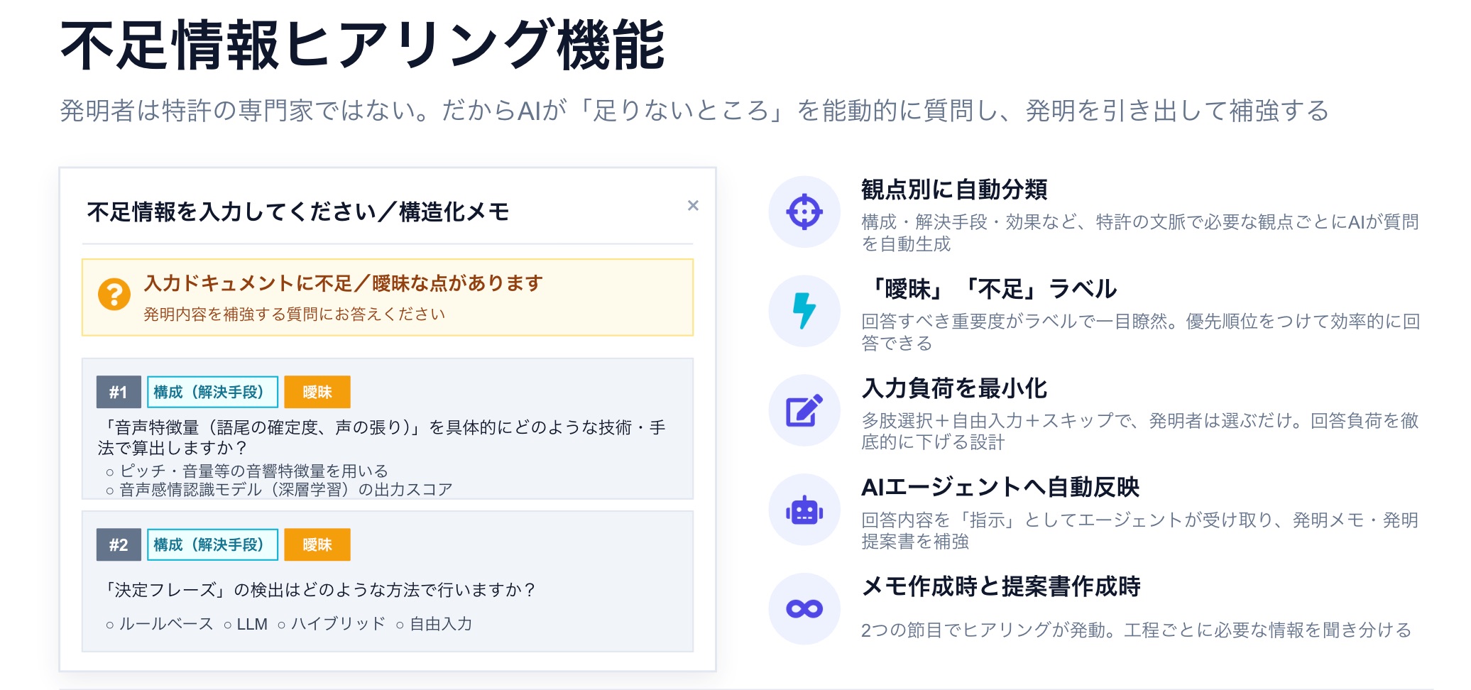 不足情報ヒアリング機能