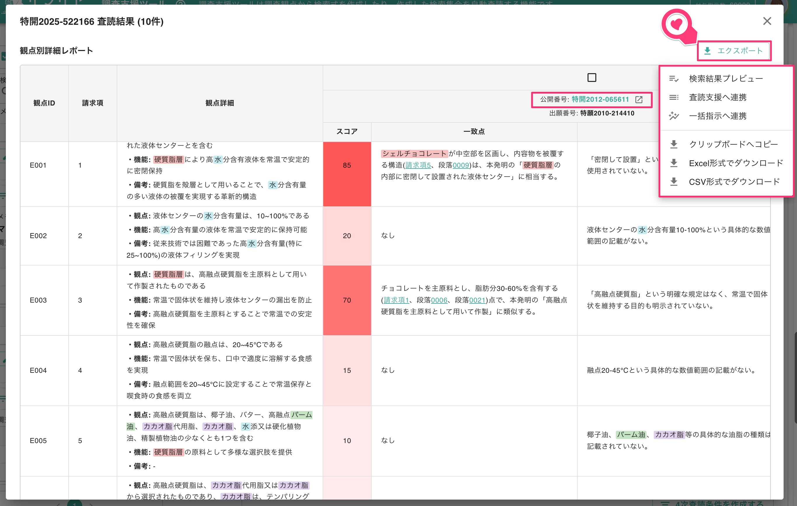 クリックで拡大表示 観点別詳細レポート