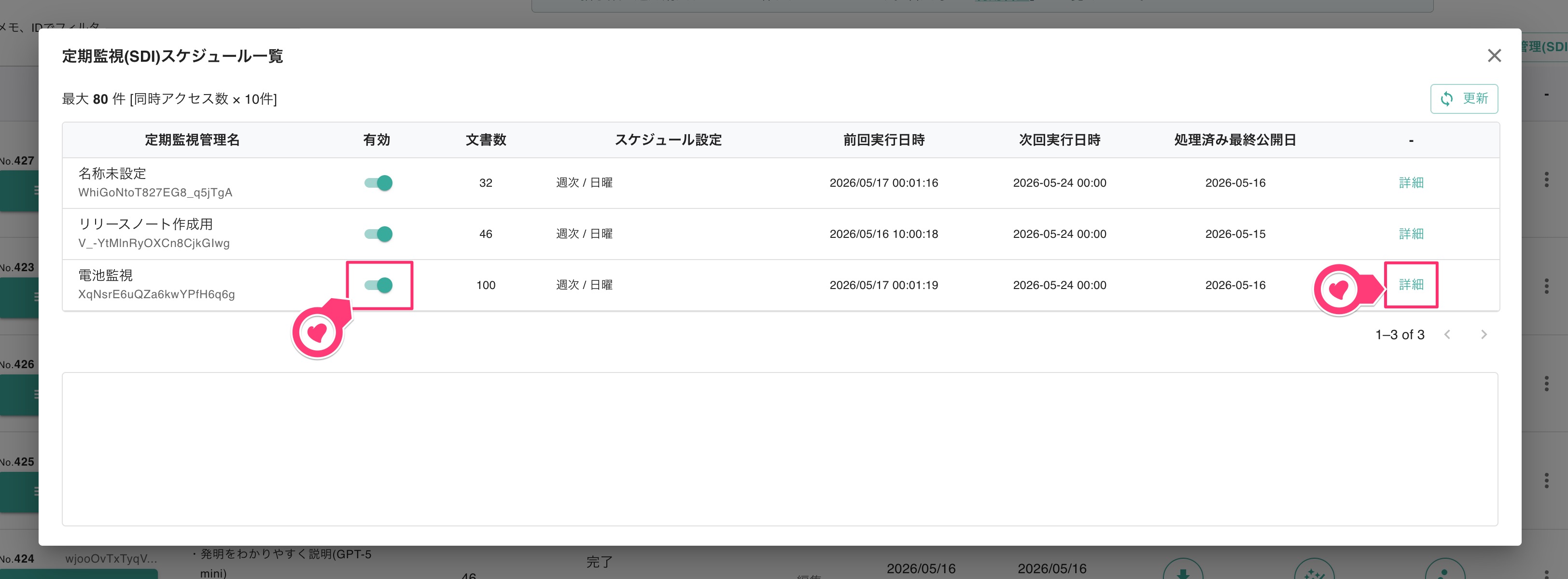 クリックで拡大表示 「SDIスケジュール一覧」画面